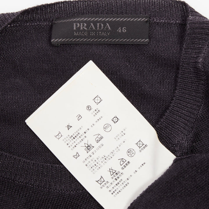 PRADA 2008 dark charcoal grey sheer wool silk blend long sleeve sweater IT46 S