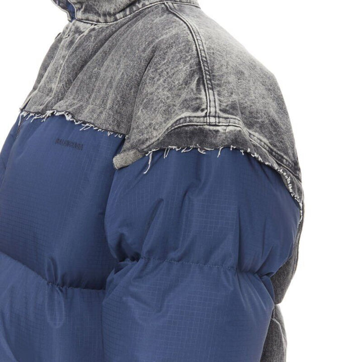 BALENCIAGA 2018 Layering blue grey denim oversized puffer jacket XS