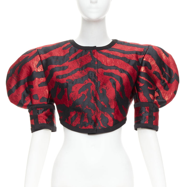 DOLCE GABBANA 2022 Runway red black zebra puff sleeve crop jacket IT38 XS