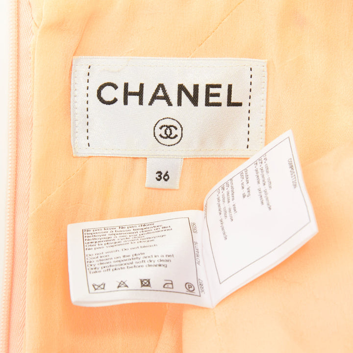 CHANEL 2019 Runway pastel peach multi color speckle tweed lace dress FR36 XS