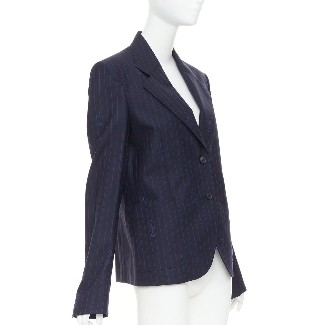 VERSACE navy virgin wool cotton GV Signature pinstripe blazer jacket IT40 S