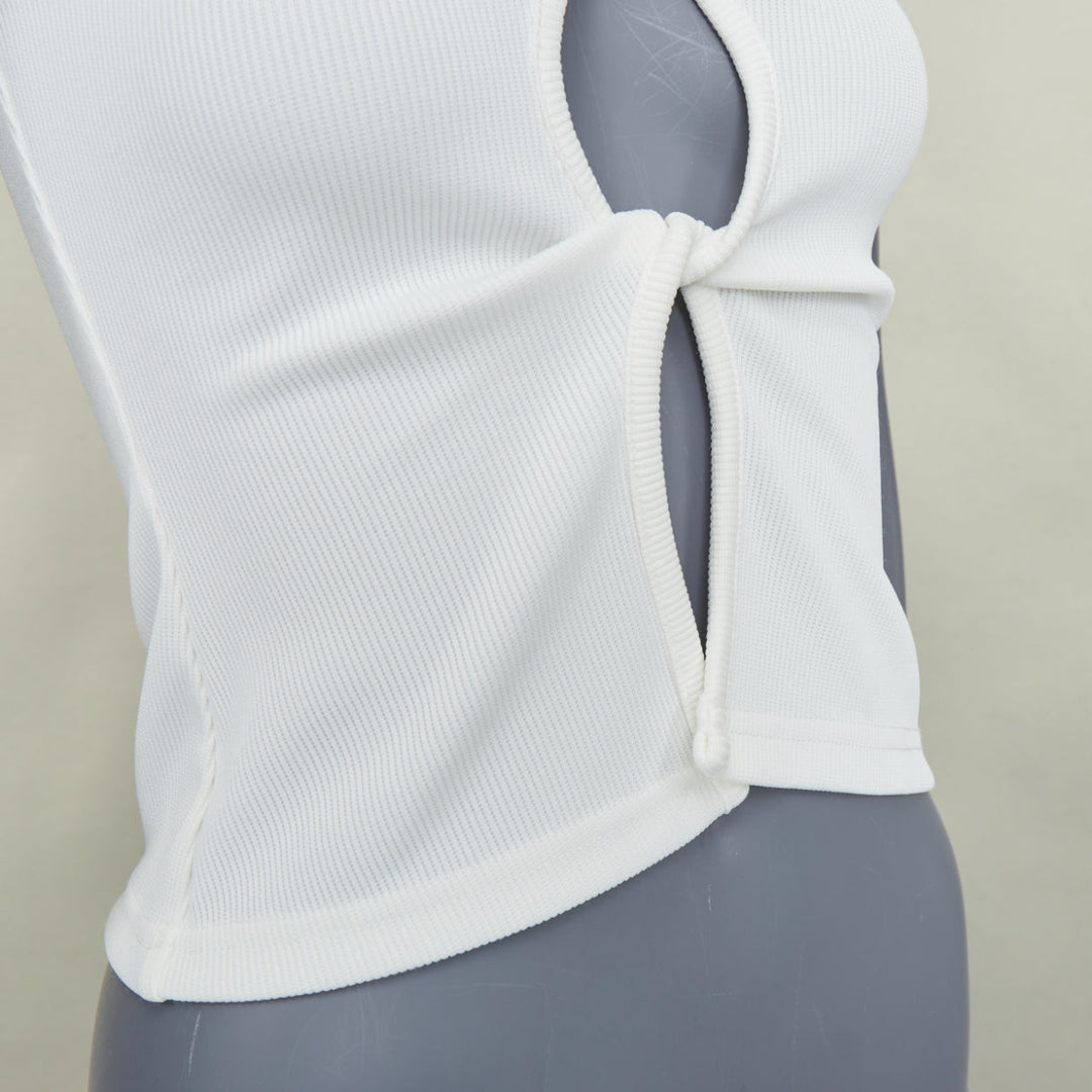 CHRISTOPHER ESBER white V neck twist cut out ribbed cotton tank top S