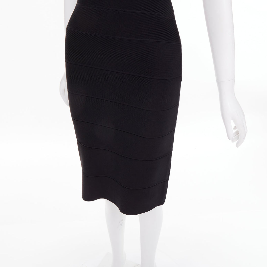 HERVE LEGER Kristen black bandage sculpted shoulder open side bodycon dress S