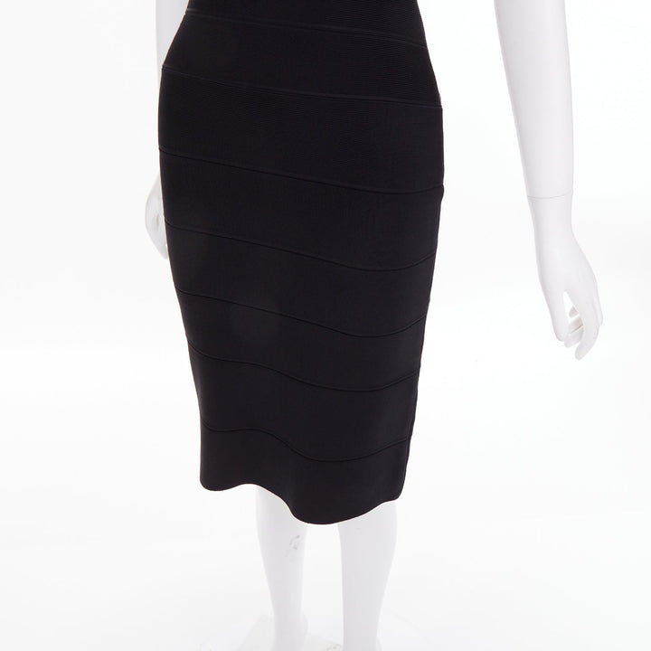 HERVE LEGER Kristen black bandage sculpted shoulder open side bodycon dress S