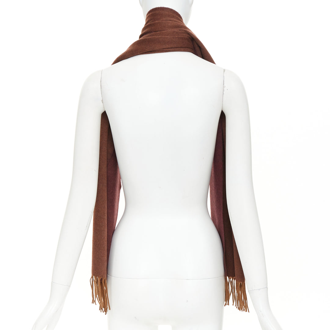 LORO PIANA Two Tone Baby Cashmere brown fringed colorblocked long scarf