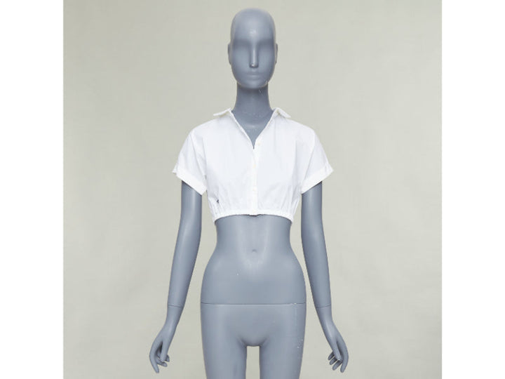 CHRISTIAN DIOR KIDS white cotton blend black bee embroidered crop shirt 12Y XS