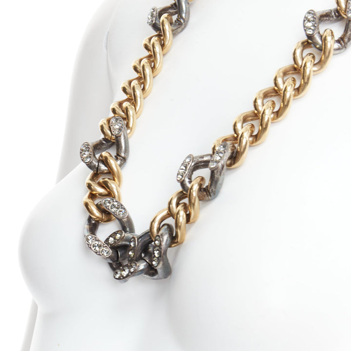 LANVIN gold bronze crystal embellished giant curb necklace