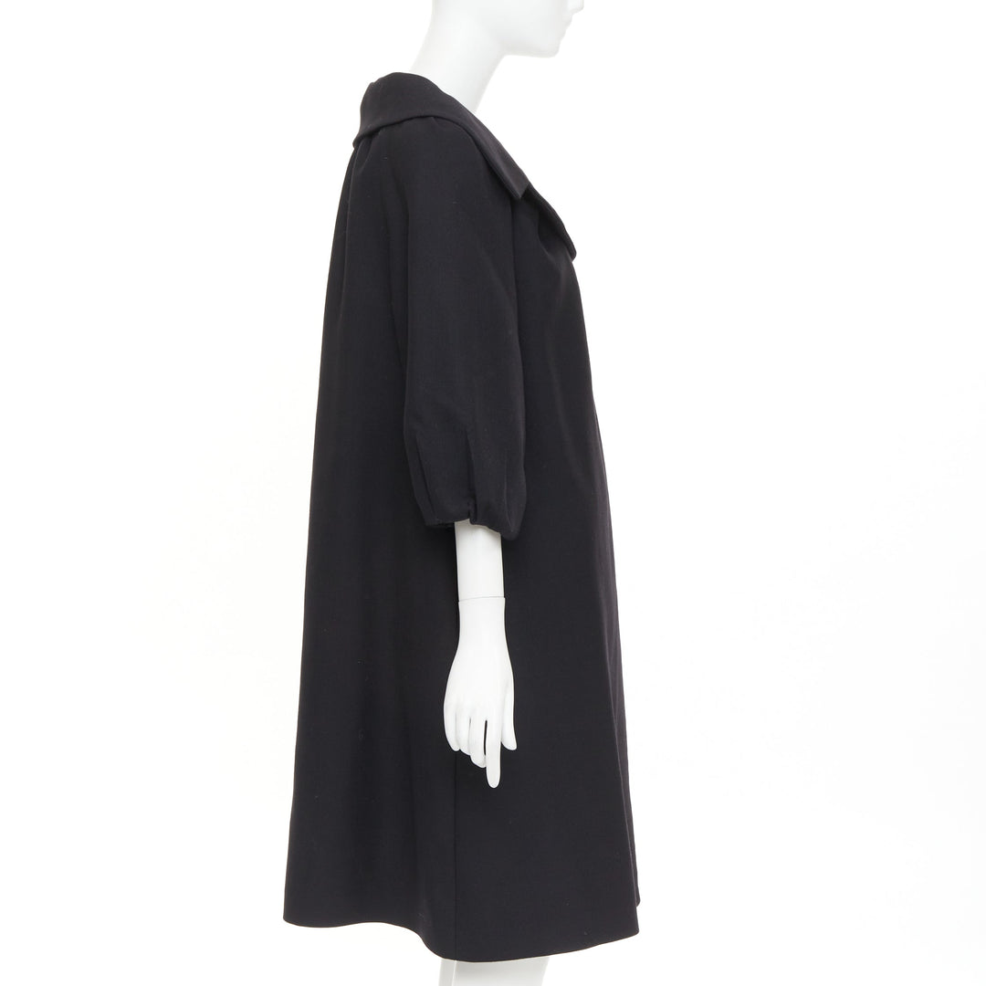 GIAMBATTISTA VALLI black wool puff sleeve flared swing collar long coat IT38 XXS