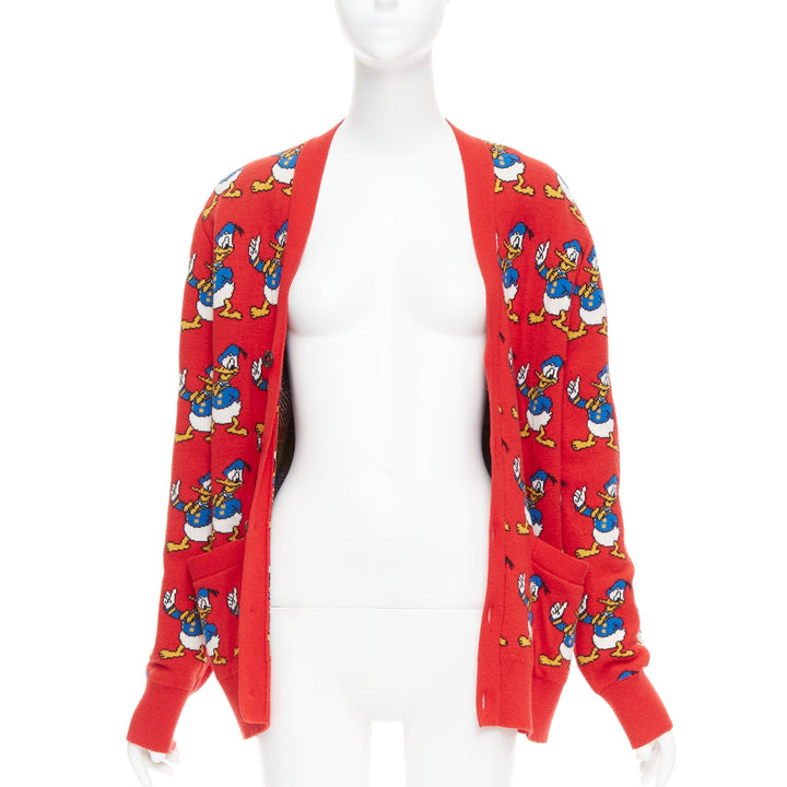 GUCCI Disney Donald Duck red wool blue intarsia button cardigan M