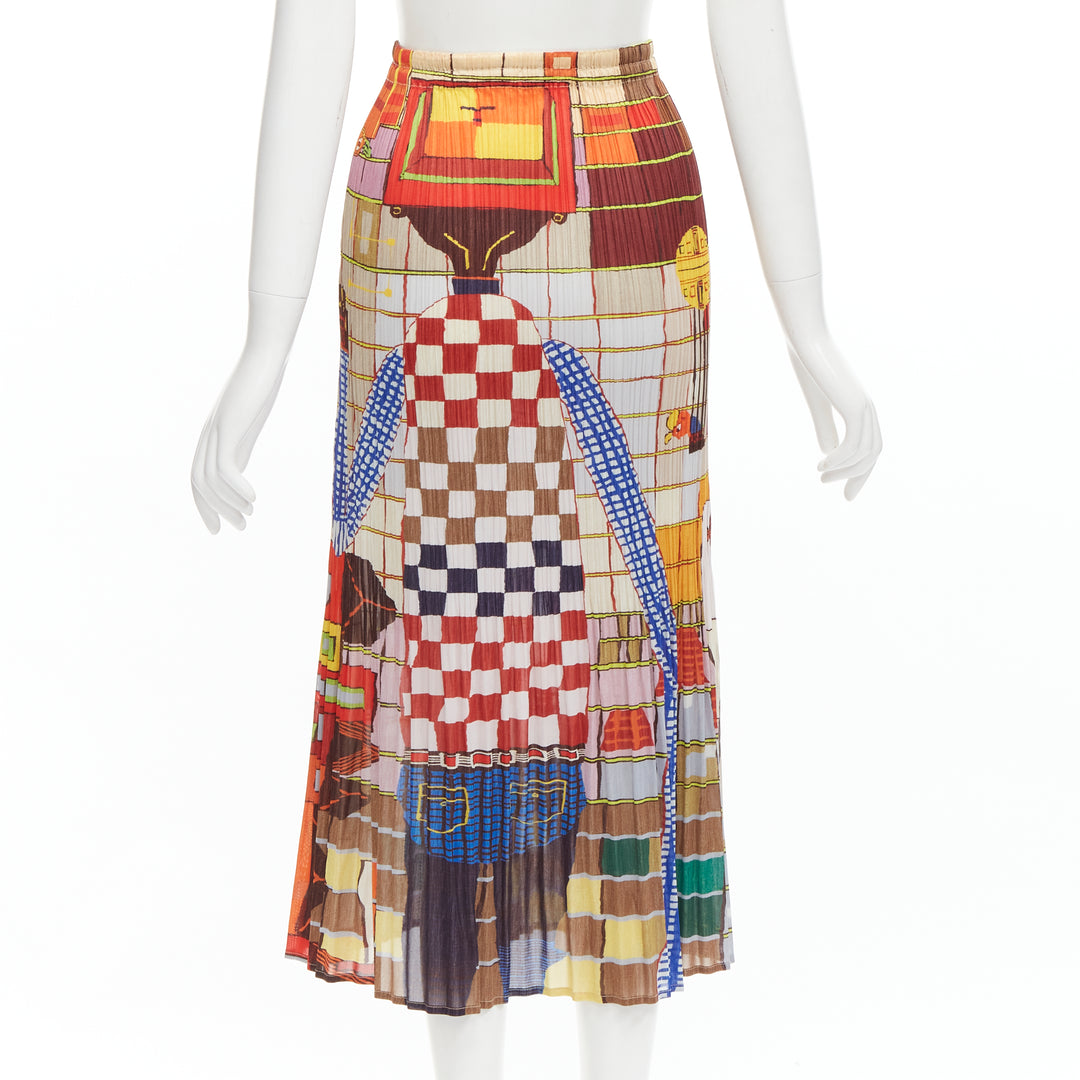rare ISSEY MIYAKE PLEATS PLEASE Vintage colorful graphic print pleated skirt