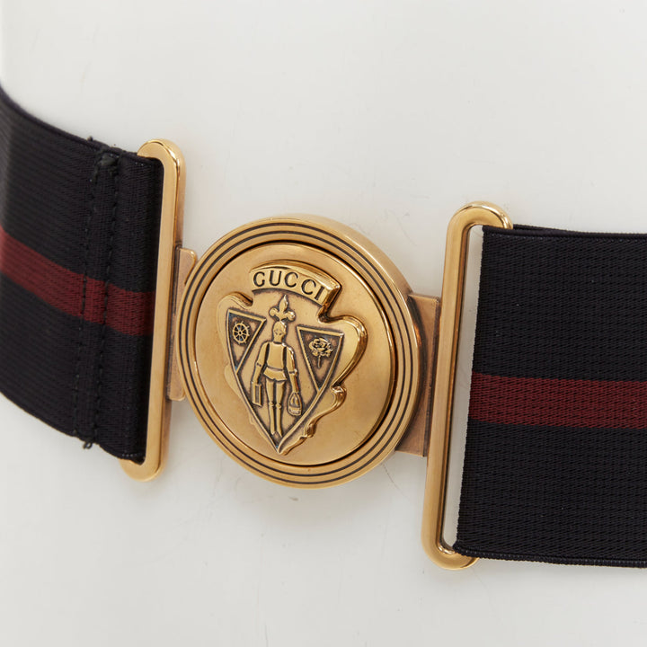 GUCCI 2008 Runway Hysteria Crest maroon black web canvas elastic belt 90cm
