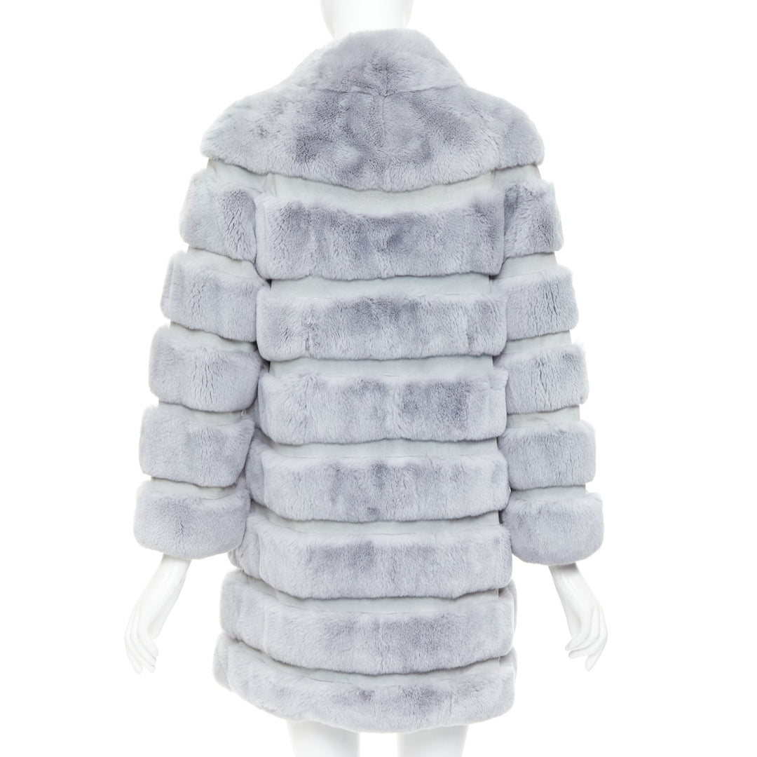 INNIU misty blue fur leather horizontal tiered long coat