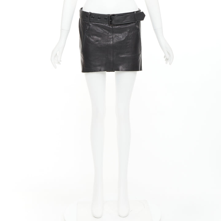 ACNE STUDIOS 2011 Mimi black tumbled lamb leather biker asymmetric skirt FR36 S