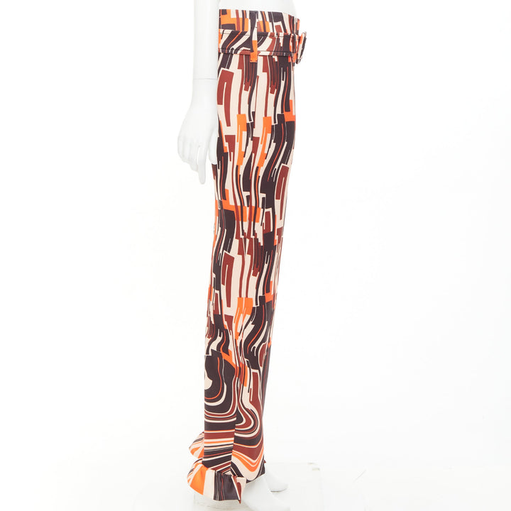 PRADA 2019 Runway orange black geometric swirl belted ruffled hem pants IT38 XS