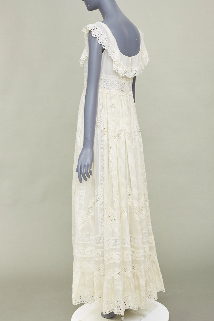 VALENTINO 2015 Runway Bridal ivory cotton embroidered pleated maxi dress IT40 S