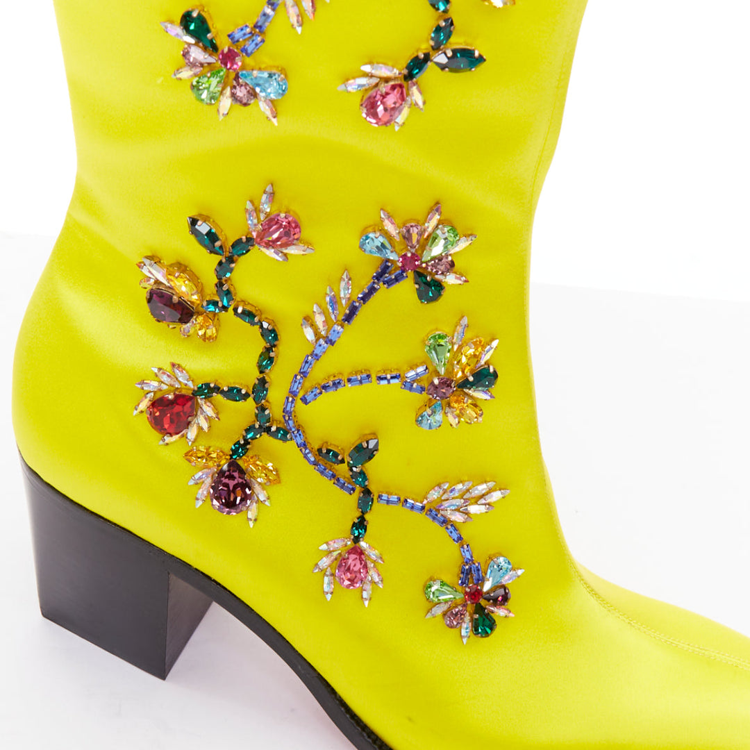 rare CHRISTIAN LOUBOUTIN Morgan Fleur 70 yellow satin blossom western boots EU43