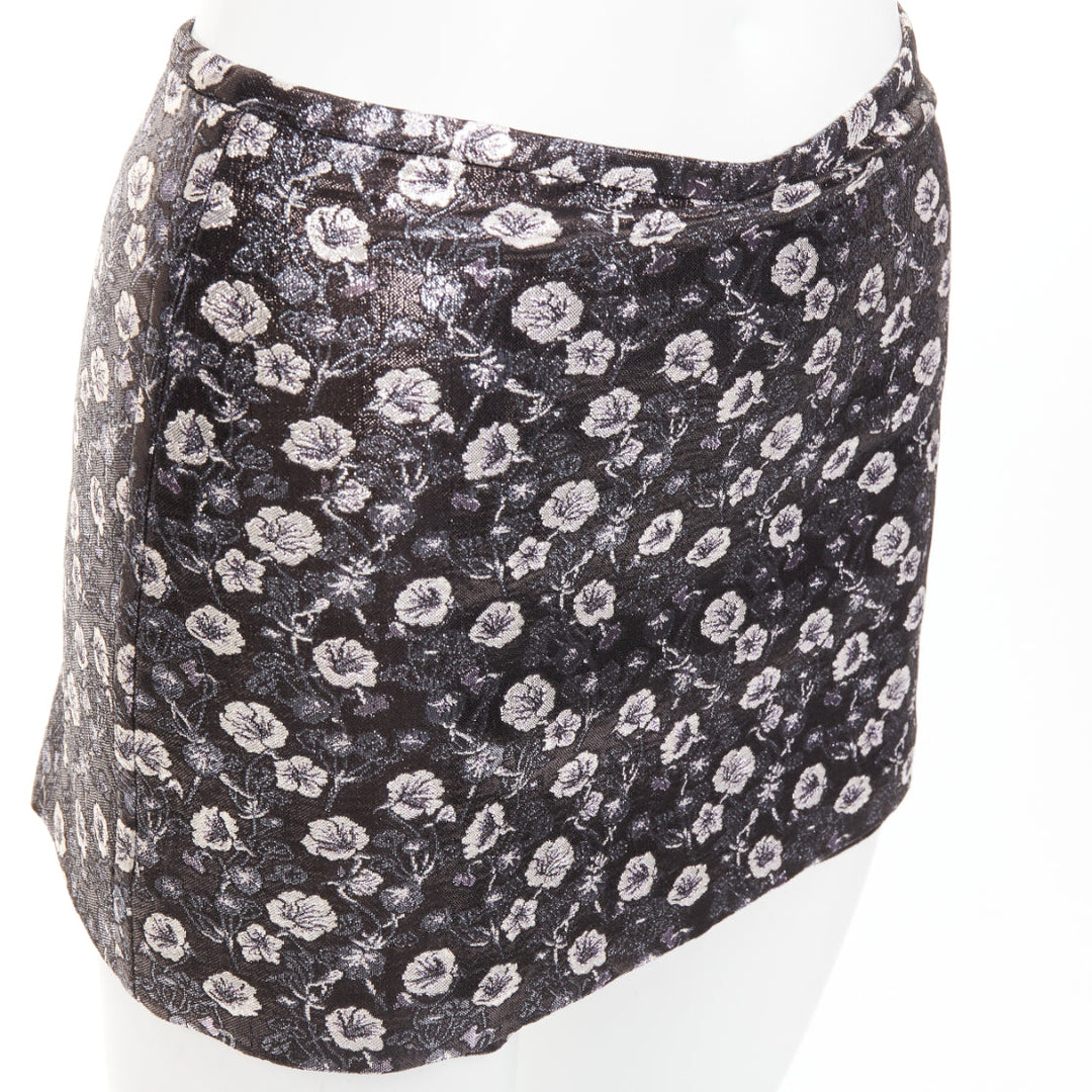 PRADA 2017 black metallic floral brocade crop top high waist short IT36 XXS