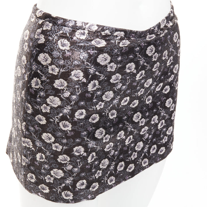 PRADA 2017 black metallic floral brocade crop top high waist short IT36 XXS