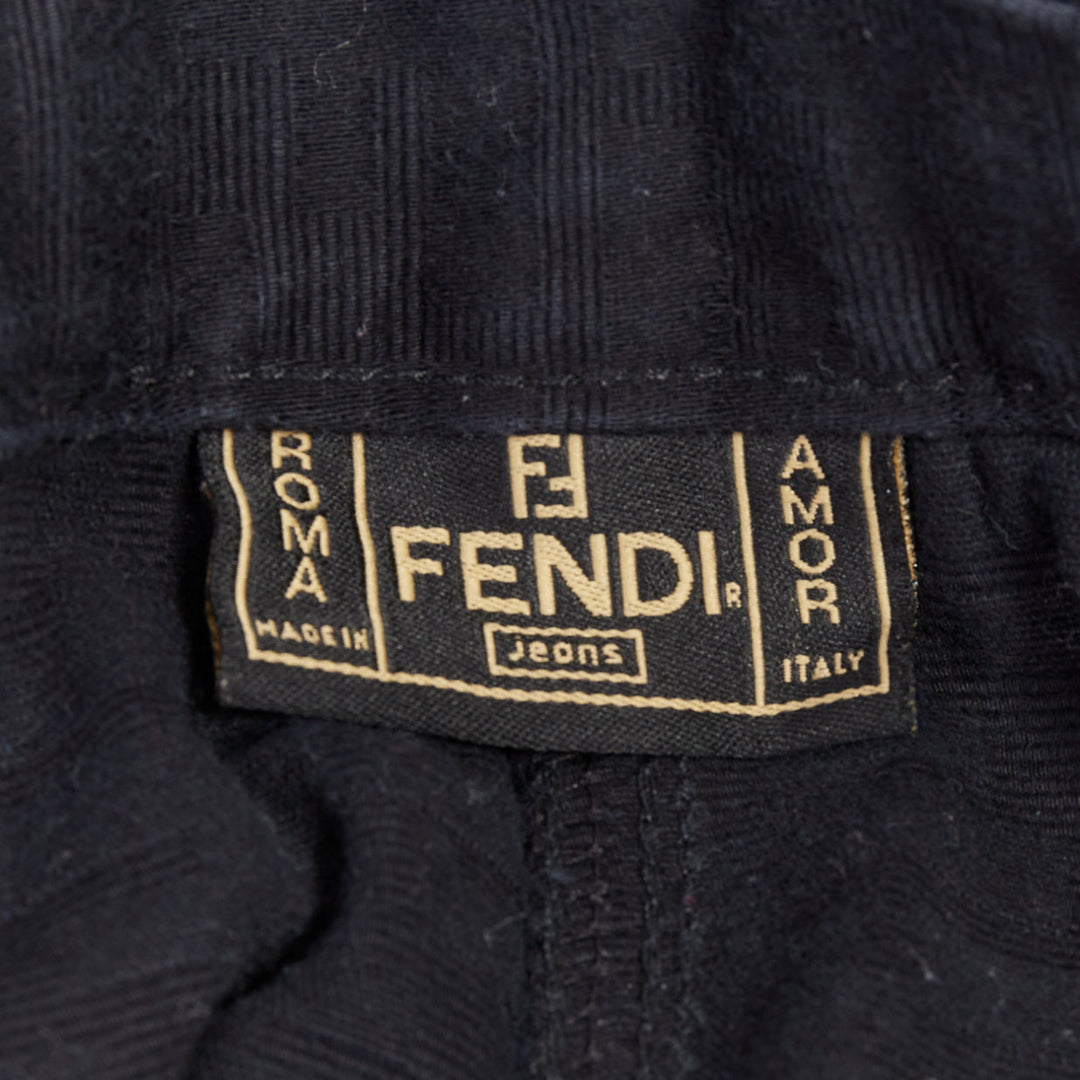 FENDI JEANS Vintage black FF Zucca cotton jacquard high waisted crop pants