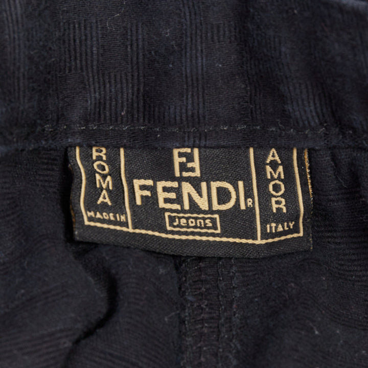 FENDI JEANS Vintage black FF Zucca cotton jacquard high waisted crop pants