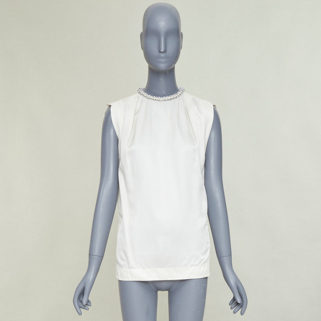 STELLA MCCARTNEY Falabella off white crepe white beaded collar blouse IT38 XS