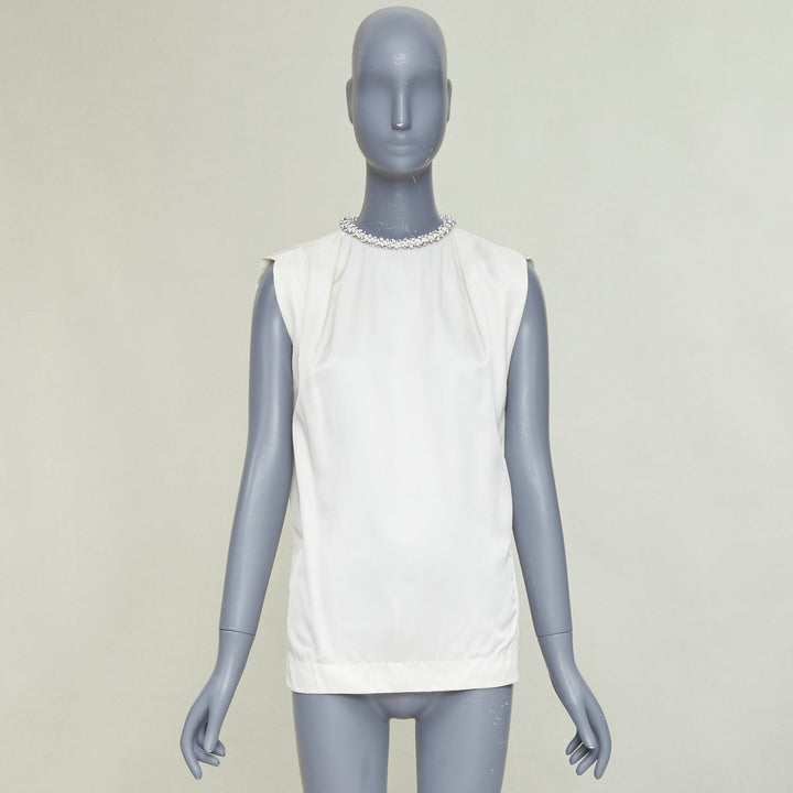 STELLA MCCARTNEY Falabella off white crepe white beaded collar blouse IT38 XS