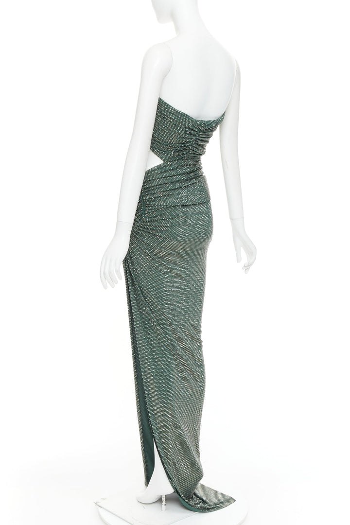 ALEXANDRE VAUTHIER Scarabeus green strass crystal cut out twisted low waist gown
