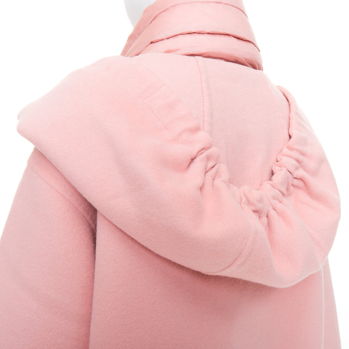 MONCLER pink double face virgin wool cashmere goose down hooded jacket Sz0 XS