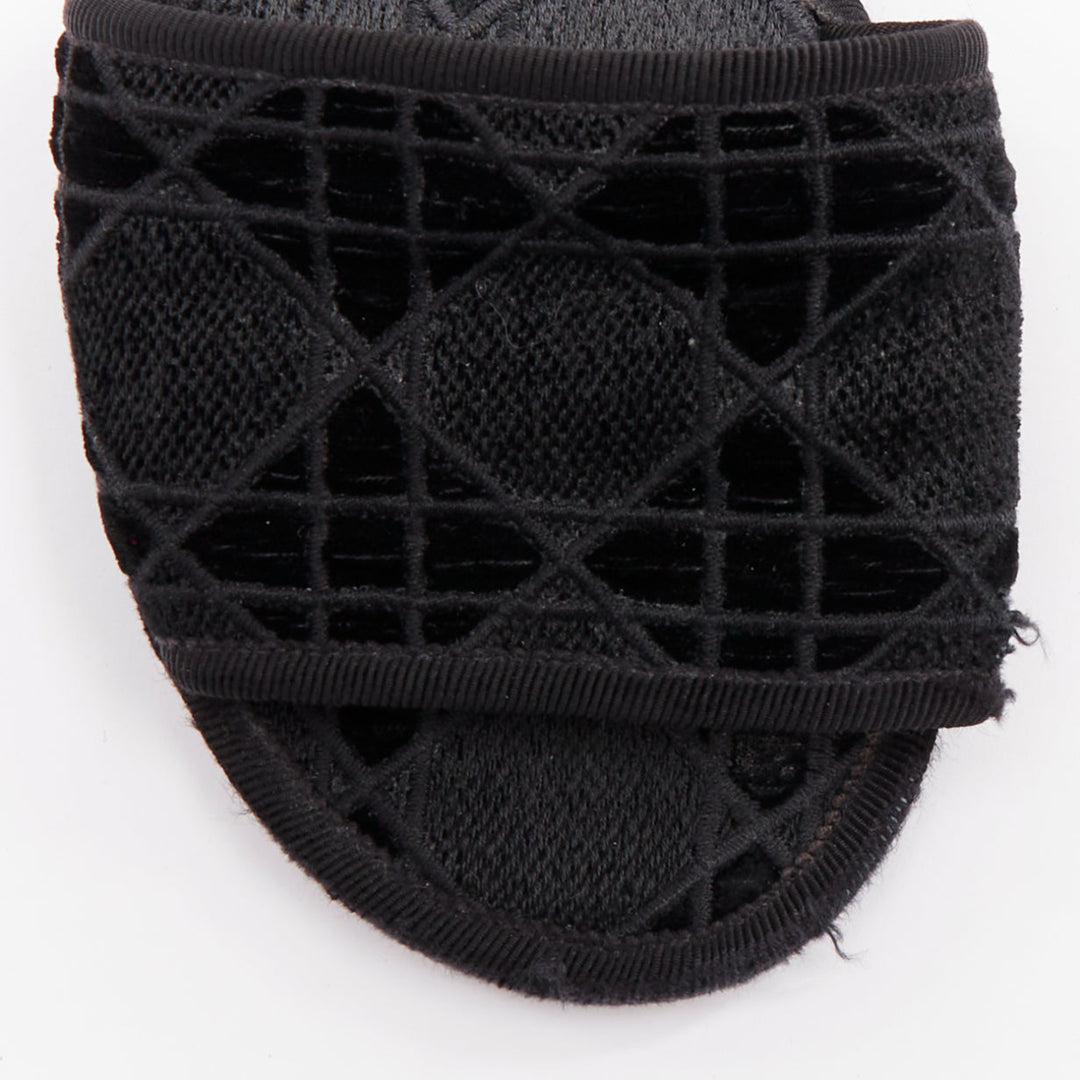 DIOR Chez Moi black velvet cannage quilted velvet flat slides EU35