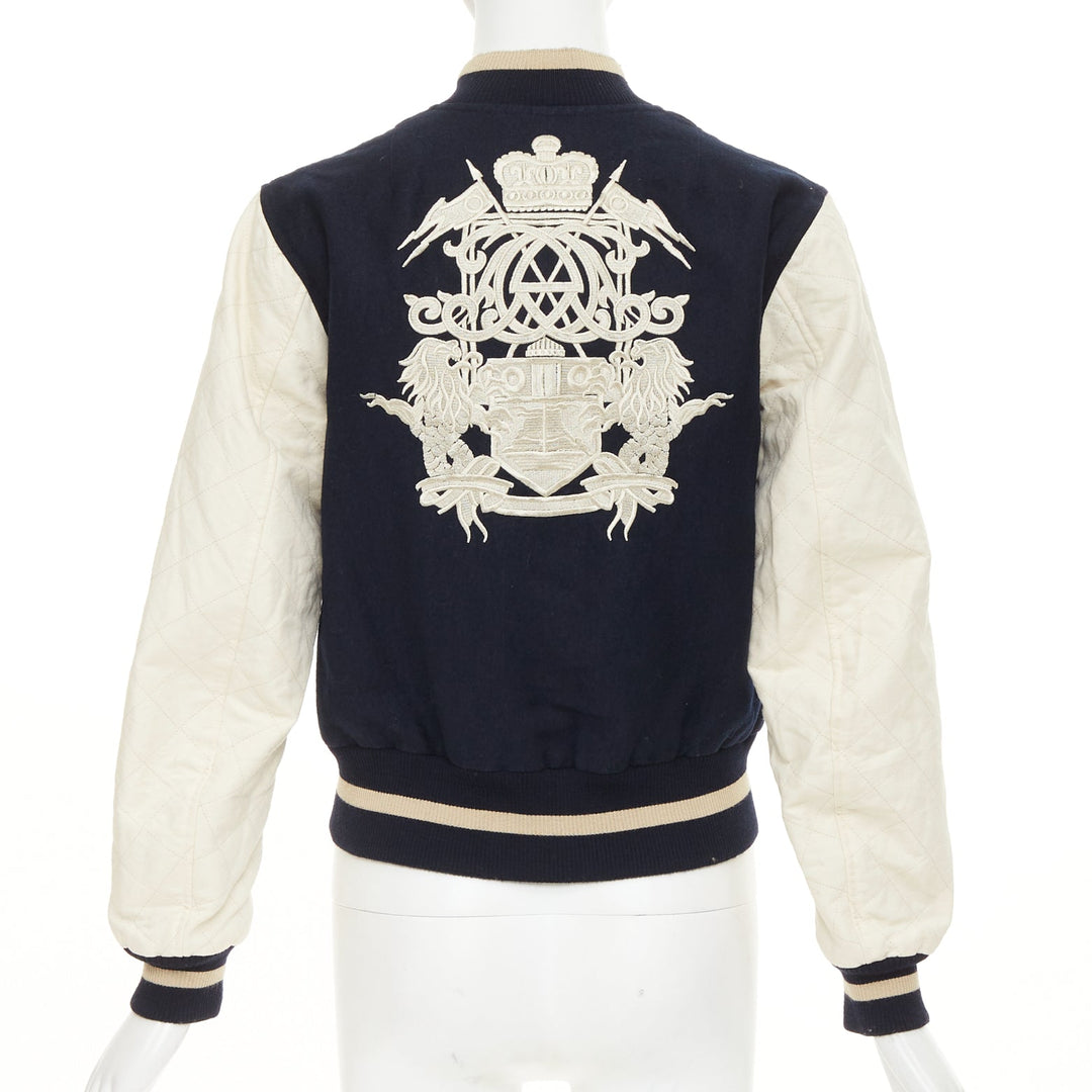 DRIES VAN NOTEN 2015 Runway embroidered linen wool varsity bomber jacket IT42 M