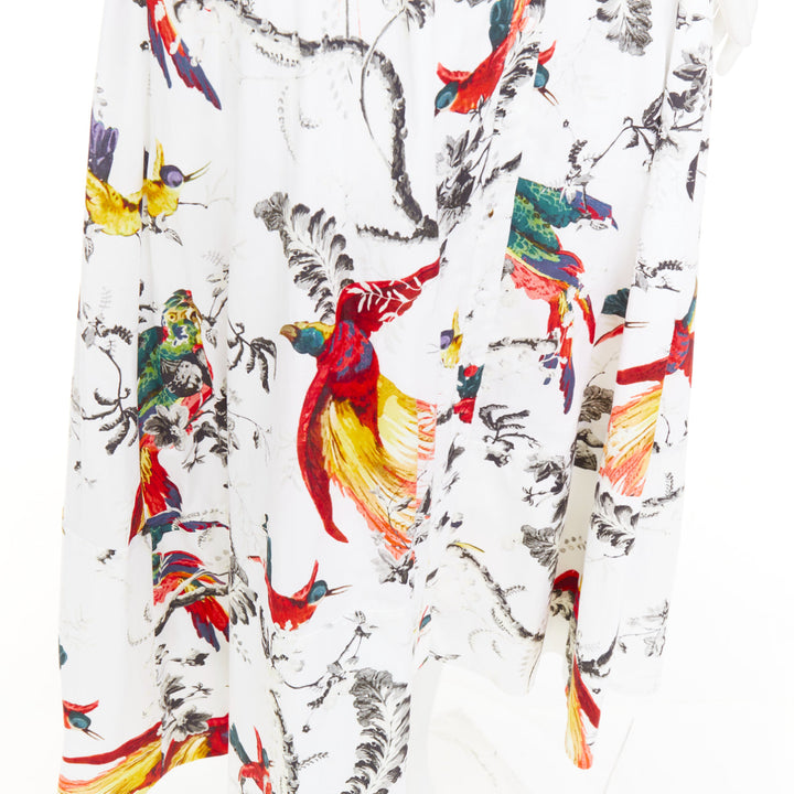 ERDEM2917 Kasia white cotton poplin paisley bird floral shirt dress UK10 M