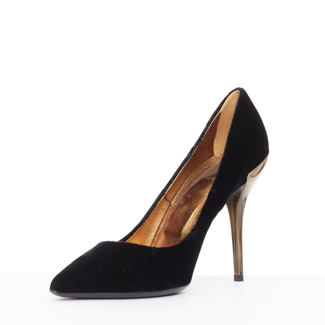 ROGER VIVIER 2018 Decollete Sexy black velvet bronze heel pigalle  pump EU38