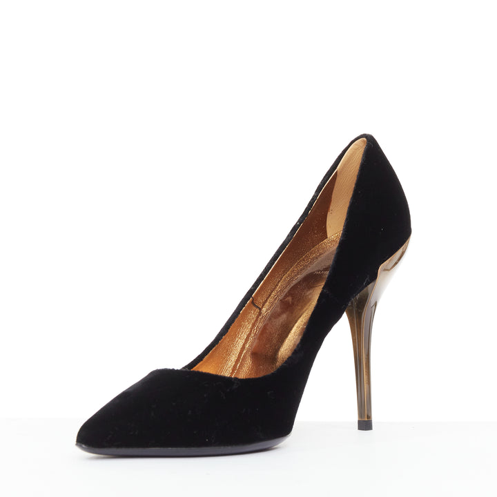 ROGER VIVIER 2018 Decollete Sexy black velvet bronze heel pigalle  pump EU38