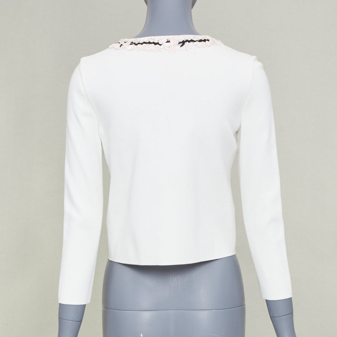 GIAMBATTISTA VALLI petal bead trim white viscose blend cardigan IT38 XXS