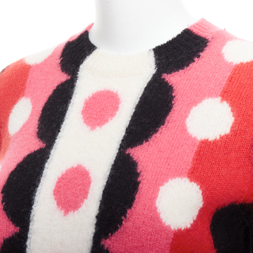 VALENTINO 2014 Runway  100% virgin wool pink red scallop graphic sweater XS