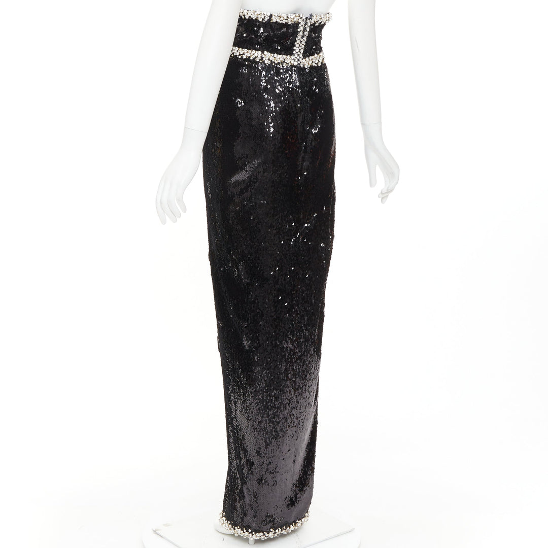 rare ALEXANDRE VAUTHIER COUTURE 2021 black silver crystal sequin maxi skirt