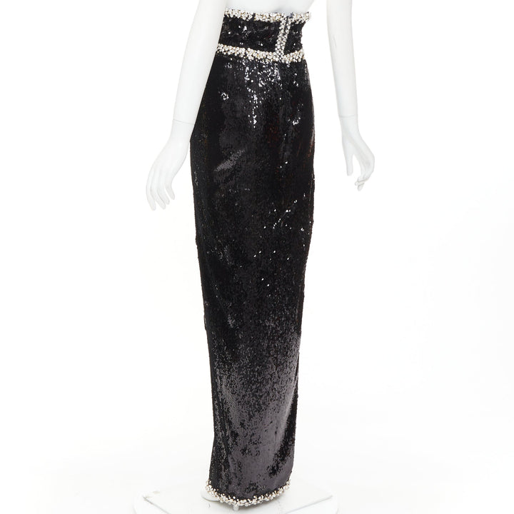 rare ALEXANDRE VAUTHIER COUTURE 2021 black silver crystal sequin maxi skirt