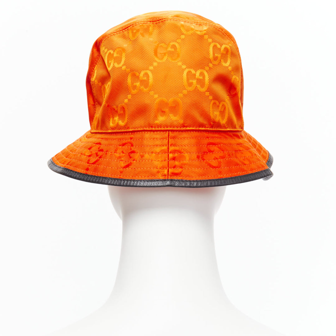 GUCCI Off The Grid orange GG monogram leather trim bucket hat M