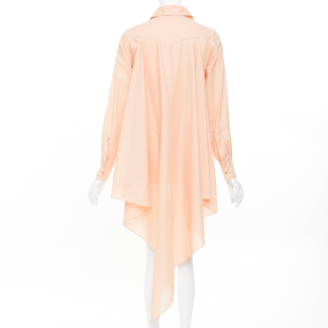CHANEL 2017 Runway peach cotton cape trailing high low flap pocket shirt FR34 XS