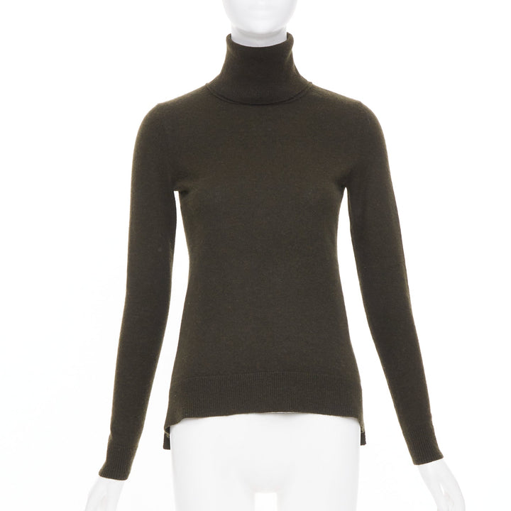 VINCE dark green cashmere rollneck side slit asymmetrical hem sweater XXS