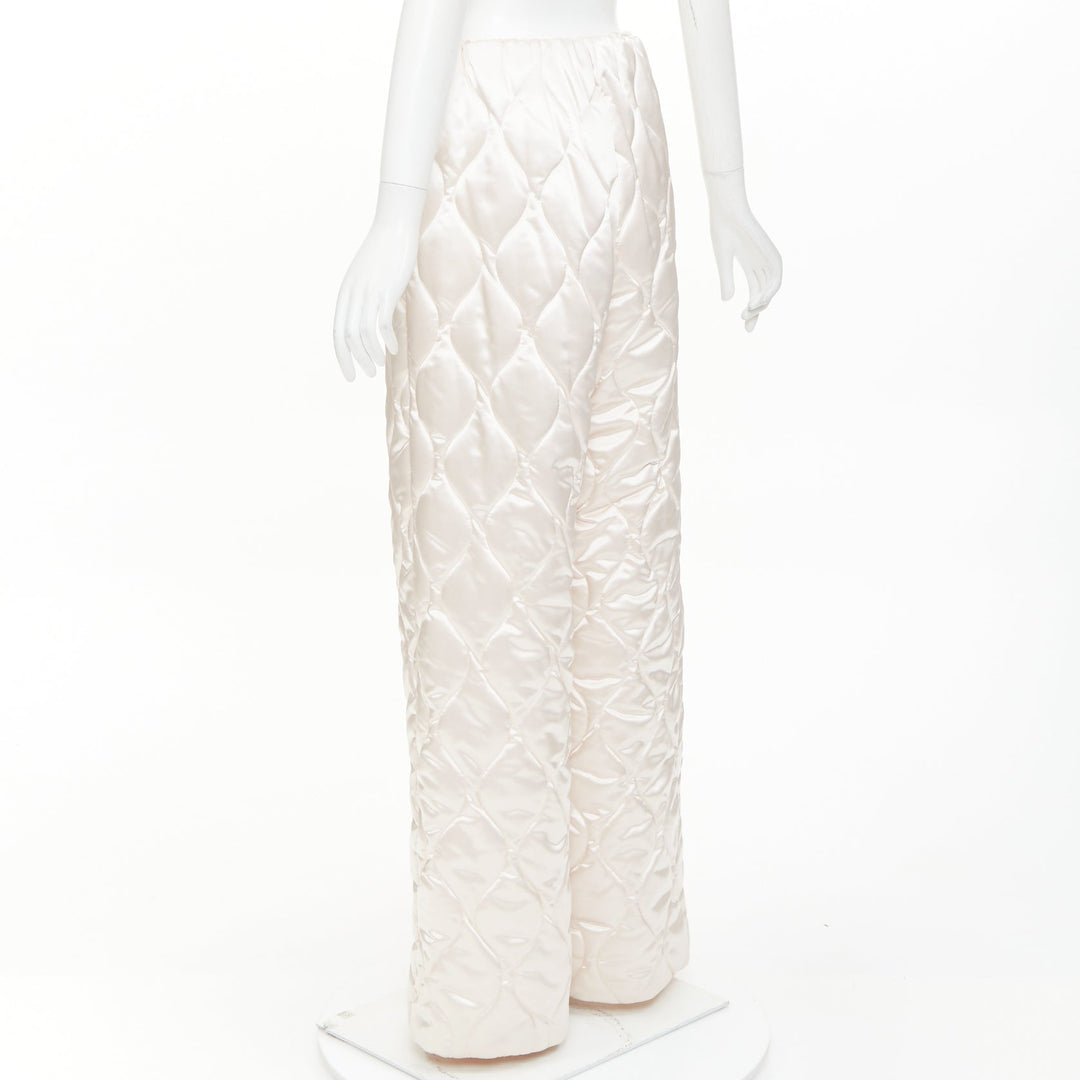 MIU MIU 2021 Runway Winter Pants off white quilted nylon wide pants IT38 XS