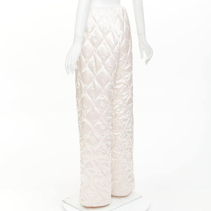 MIU MIU 2021 Runway Winter Pants off white quilted nylon wide pants IT38 XS
