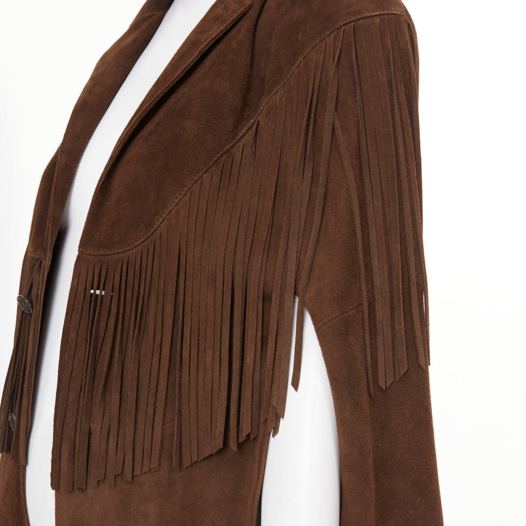 SAINT LAURENT 2015 goat suede western fringe wide sleeve cape jacket FR 36 S
