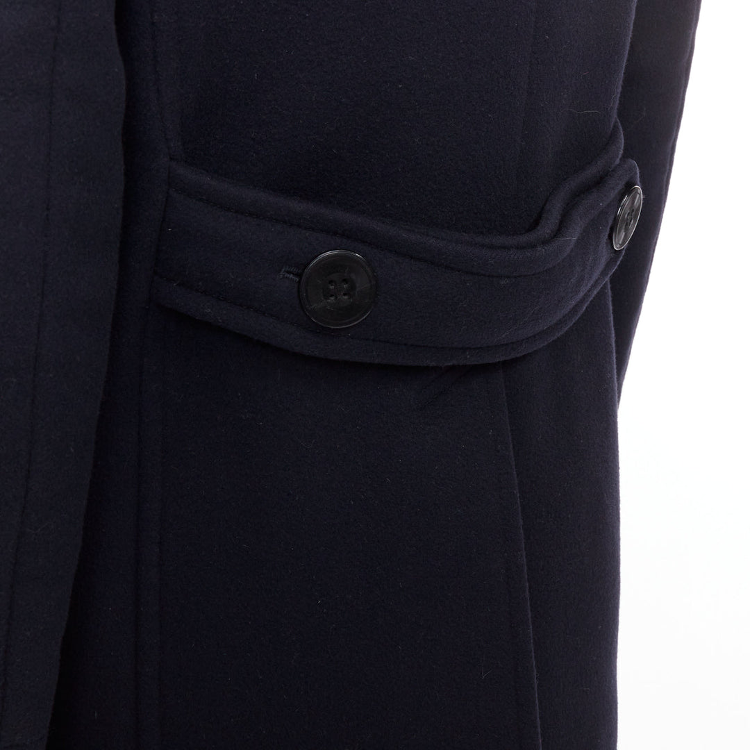 TOM FORD navy 100% wool leather trim double breasted pea coat IT48 M