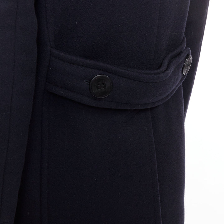 TOM FORD navy 100% wool leather trim double breasted pea coat IT48 M