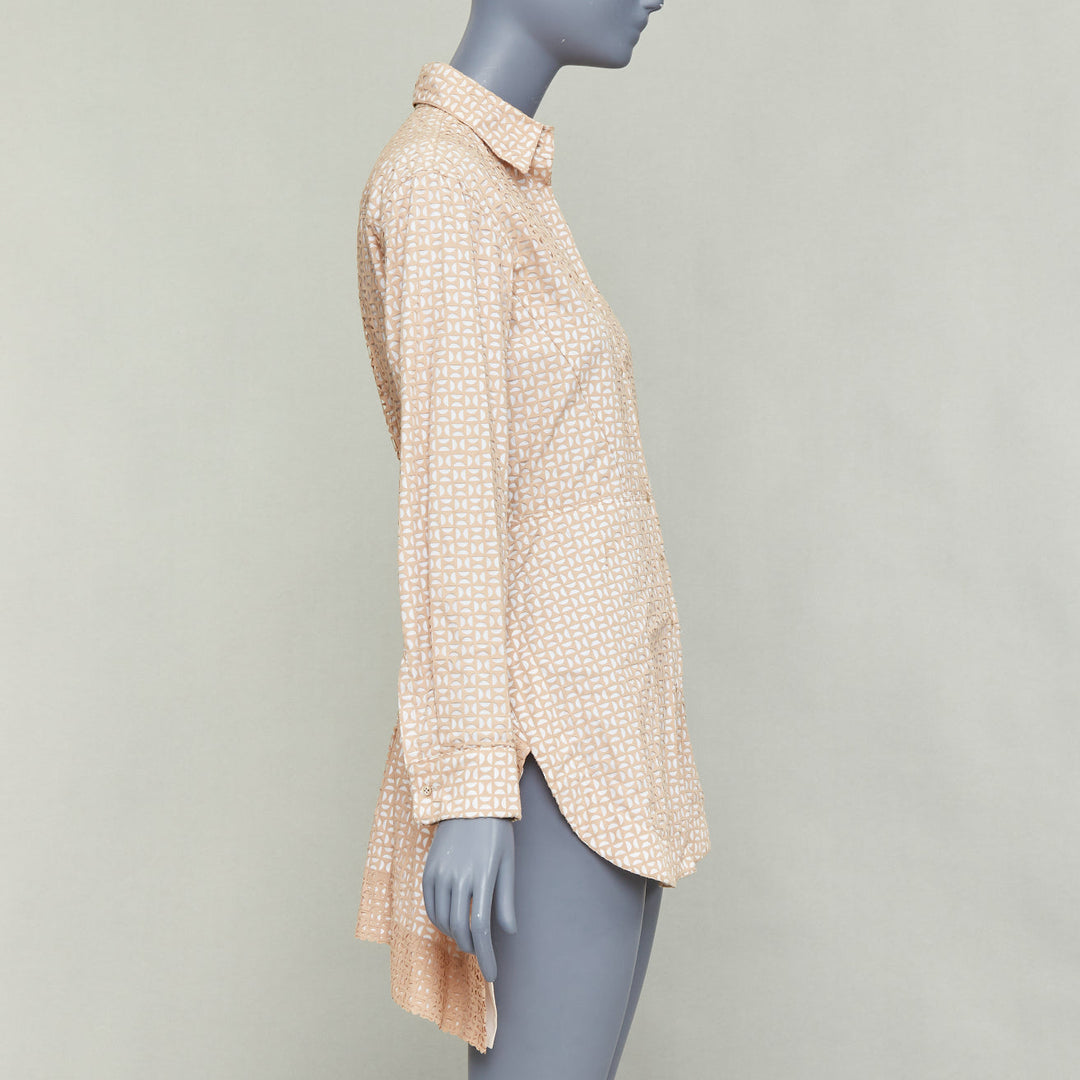 ALAIA 2012 nude cream laser cut overlay cotton peplum shirt dress FR38 M
