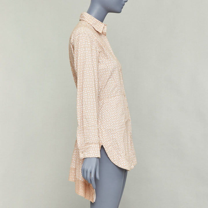 ALAIA 2012 nude cream laser cut overlay cotton peplum shirt dress FR38 M