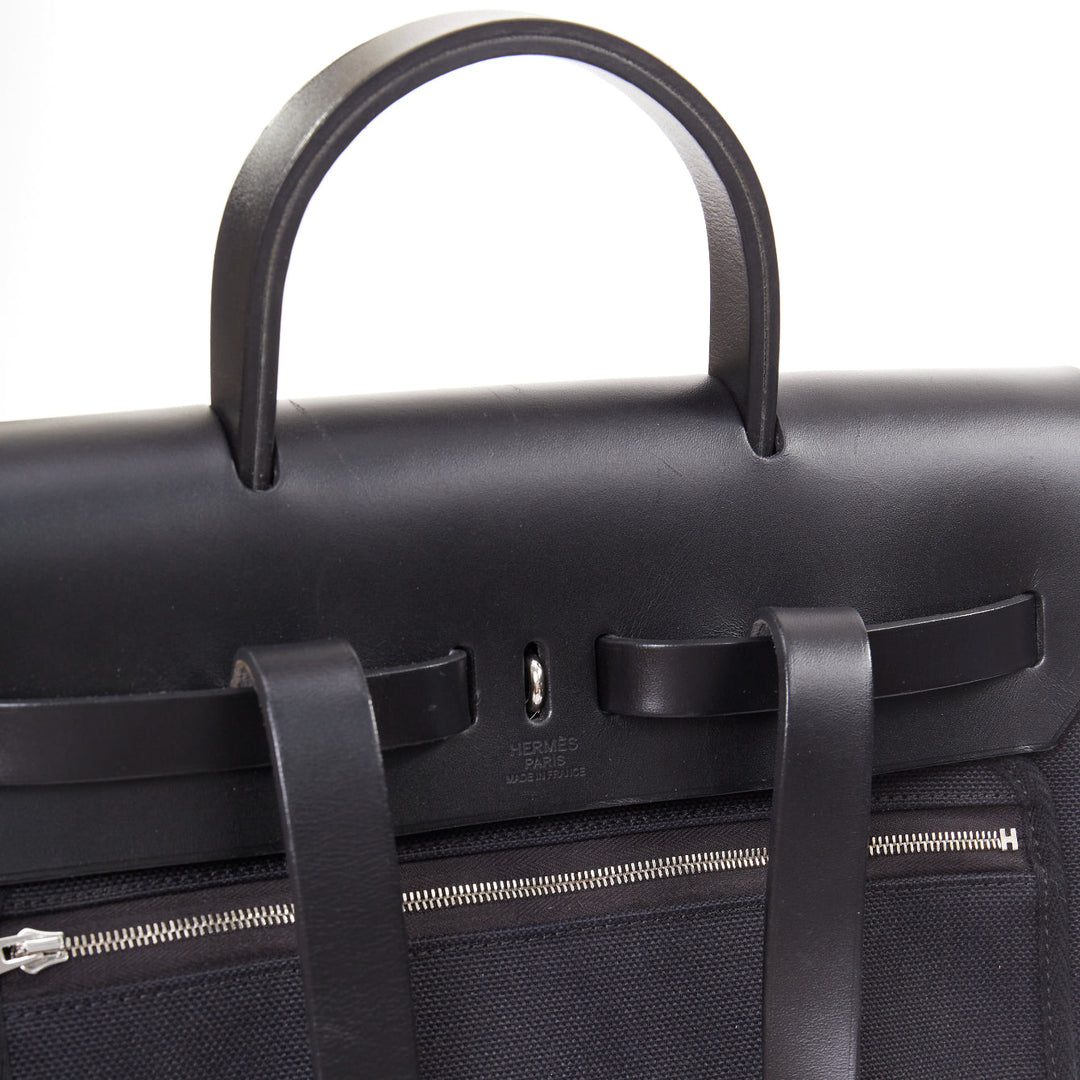 HERMES Herbag A Dos Backpack 2-in-1 black toile canvas vache calfskin bag
