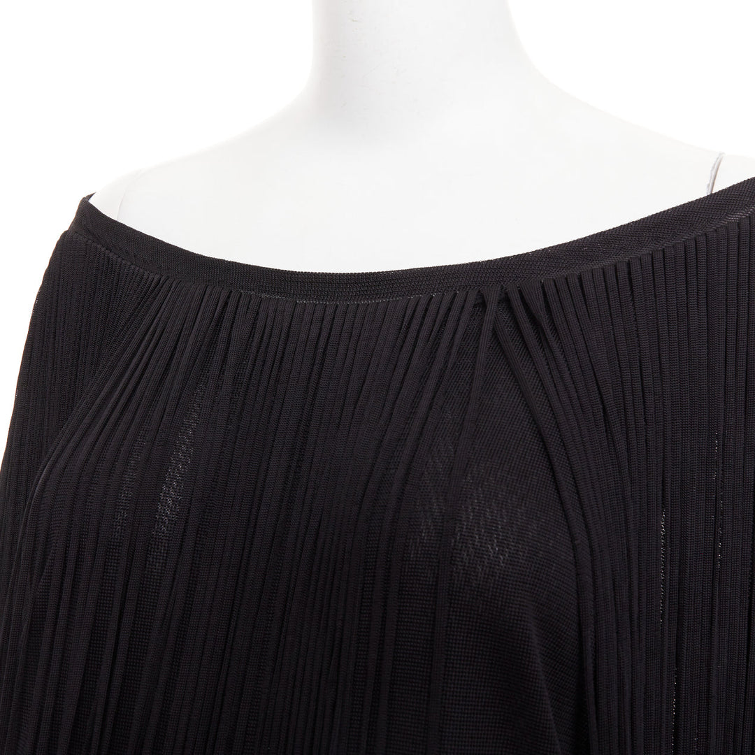 3.1 PHILLIP LIM black rayon long fringe bateau neck sheer overlay mini dress M