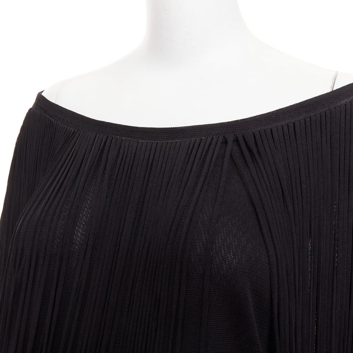 3.1 PHILLIP LIM black rayon long fringe bateau neck sheer overlay mini dress M